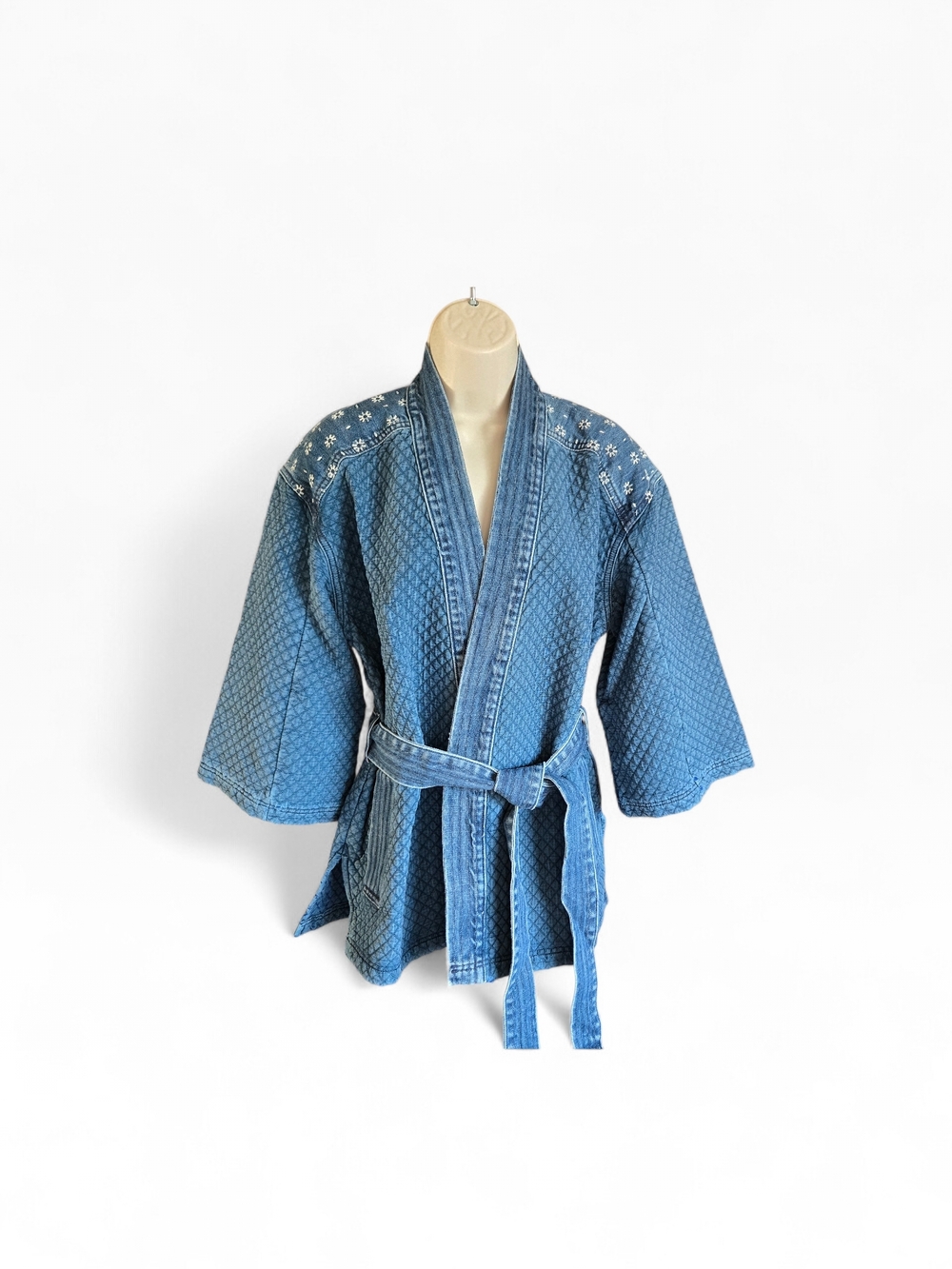 Hidden Embroidered Denim Kimono Oversized Small